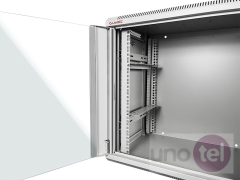 Szafa wisząca rack 19'' 9U 600x450 szara drzwi szklane Q-LANTEC SW-9U-600-450-N-DSJ-OP-RP-B-S