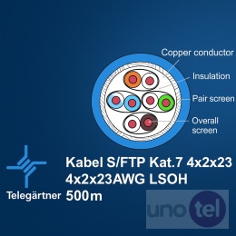 Kabel S/FTP Kat.7 4x2xAWG23 LSOH 500m Telegärtner