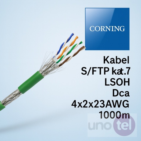 Kabel S/FTP kat.7 LSZH/FRNC Dca 4x2x23AWG zielony 1000m - CORNING