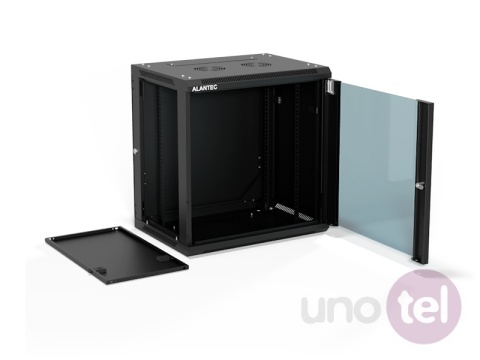 Szafa wisząca 19'' 12U 600x450, drzwi szklane, tył osłona pełna demontowalna, czarna, Flat Pack Szafa wisząca 19'' 12U 600x450, drzwi szklane, tył osłona pełna demontowalna, czarna, Flat Pack