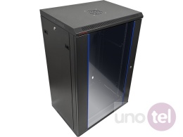 Szafa wisząca 19'' 15U 600x450, drzwi szklane, tył osłona pełna demontowalna, czarna, Flat Pack