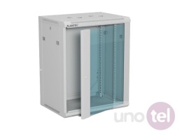 Szafa wisząca 19'' 15U 600x450, drzwi szklane, tył osłona pełna demontowalna, szara, Flat Pack SW-15U-600-450-01-SF