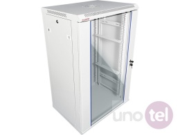 Szafa wisząca 19'' 15U 600x450, złożona, drzwi szklane, tył osłona pełna demontowalna, szara