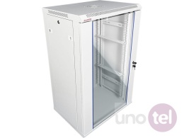 Szafa wisząca 19'' 18U 600x450, drzwi szklane, tył osłona pełna demontowalna, szara, Flat Pack