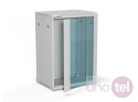 Szafa wisząca 19'' 18U 600x450, drzwi szklane, tył osłona pełna demontowalna, szara, Flat Pack SW-18U-600-450-01-SF