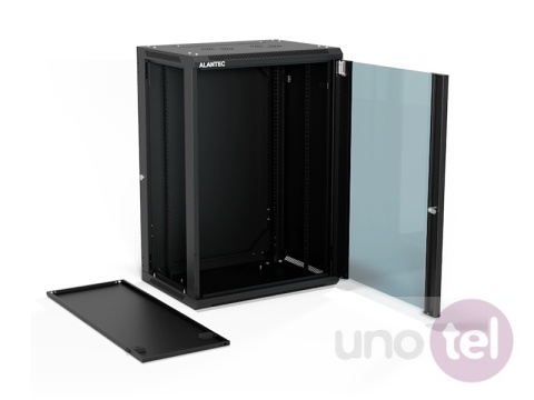 Szafa wisząca 19'' 18U 600x450, złożona, drzwi szklane, tył osłona pełna demontowalna, czarna SW-18U-600-450-01-CA