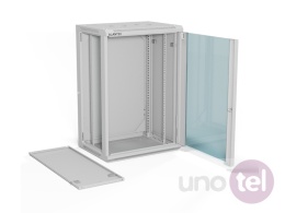 Szafa wisząca 19'' 18U 600x450, złożona, drzwi szklane, tył osłona pełna demontowalna, szara SW-18U-600-450-01-SA