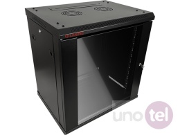 Szafa wisząca 19'' 9U 600x450, drzwi szklane, tył osłona pełna demontowalna, czarna, Flat Pack