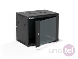 Szafa wisząca 19'' 9U 600x450, drzwi szklane, tył osłona pełna demontowalna, czarna, Flat Pack SW-9U-600-450-01-CF