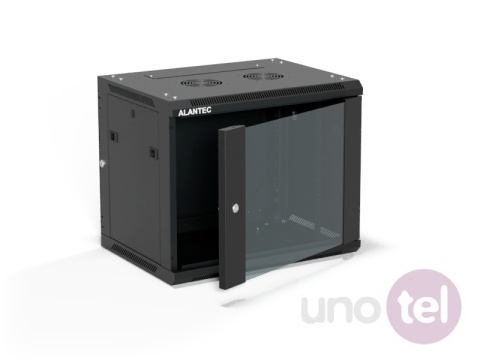 Szafa wisząca 19'' 9U 600x450, drzwi szklane, tył osłona pełna demontowalna, czarna, Flat Pack SW-9U-600-450-01-CF