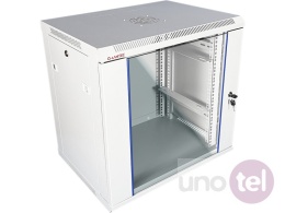 Szafa wisząca 19'' 9U 600x450, drzwi szklane, tył osłona pełna demontowalna, szara, Flat Pack