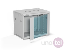 Szafa wisząca 19'' 9U 600x450, drzwi szklane, tył osłona pełna demontowalna, szara, Flat Pack SW-9U-600-450-01-SF