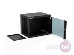 Szafa wisząca 19'' 9U 600x450, złożona, drzwi szklane, tył osłona pełna demontowalna, czarna SW-9U-600-450-01-CA