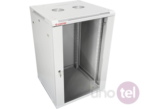 Szafa wisząca rack 19'' 18U 600x600 drzwi szklane kolor szary