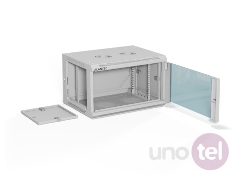 Szafa wisząca rack 19'' 6U 600x450 ALANTEC – szara, drzwi szklane, wersja złożona SW-6U-600-450-01-SA